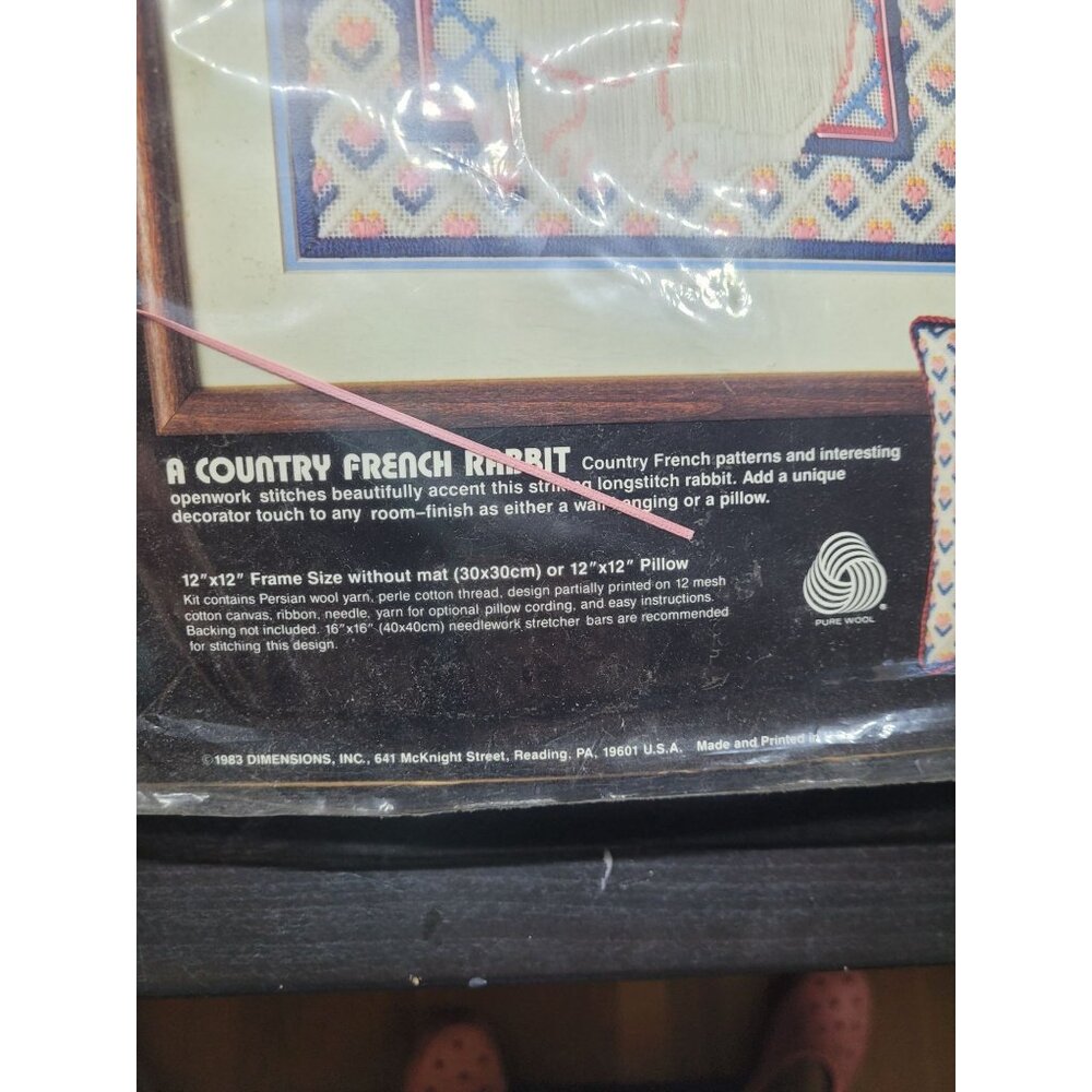 VTG Dimensions Country French Rabbit Longstitch Kit 12"x12 Pillow/Wall Hanging - Picture 3 of 3